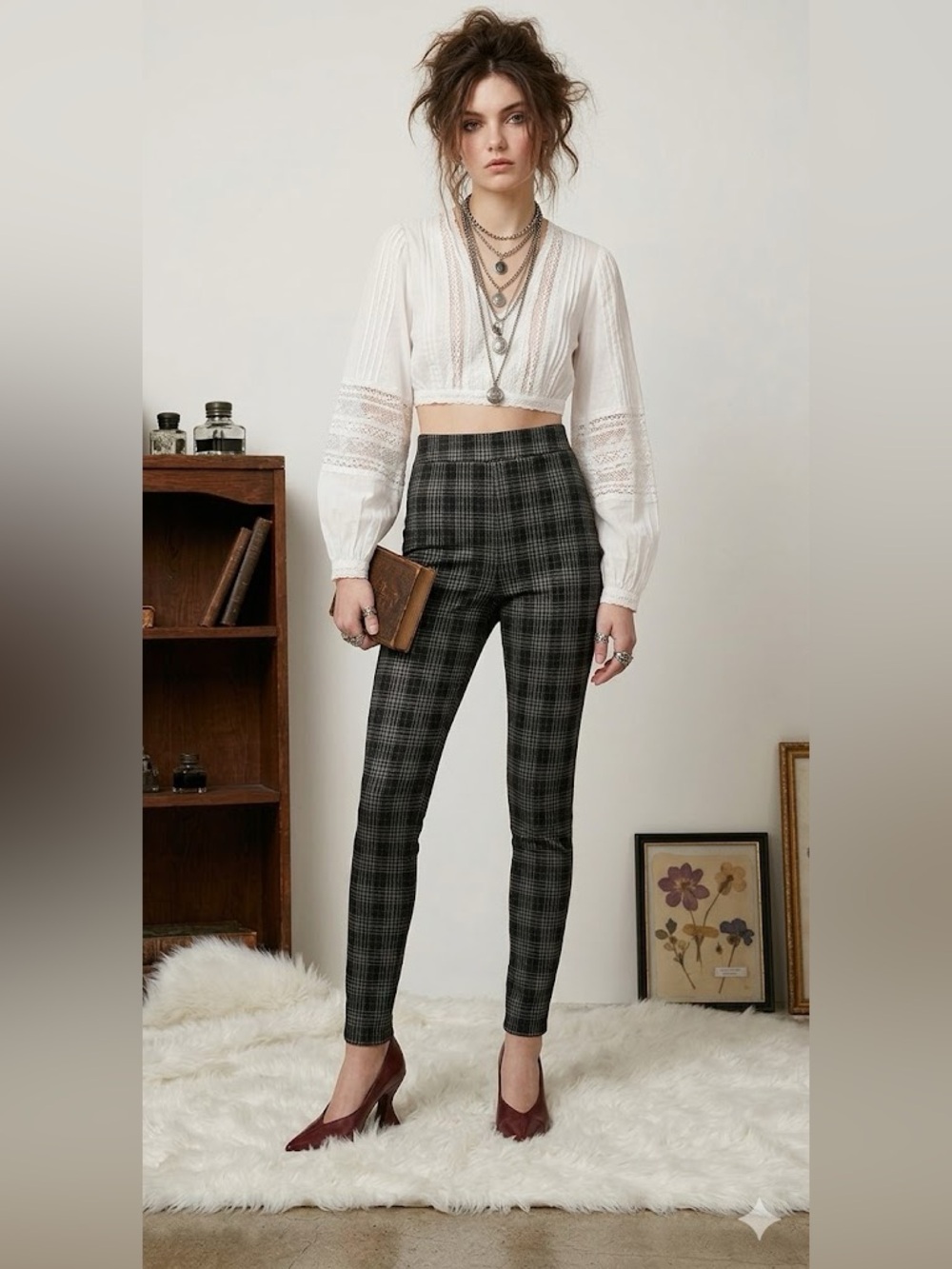 NWT Coco + Carmen O-Mazing Skinny Stretch Plaid Pants Size M